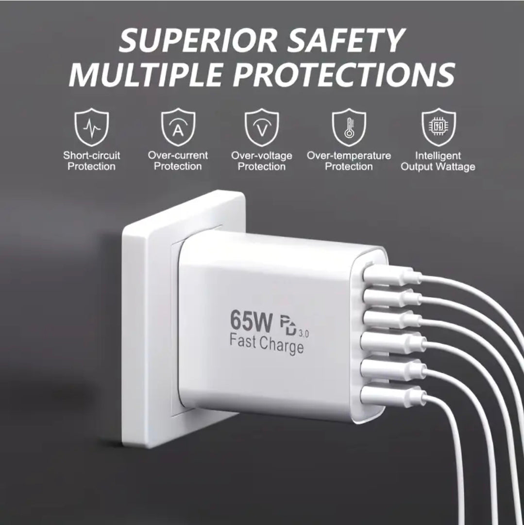 Cargador rapido, 65W, de pared, Multi Puertos