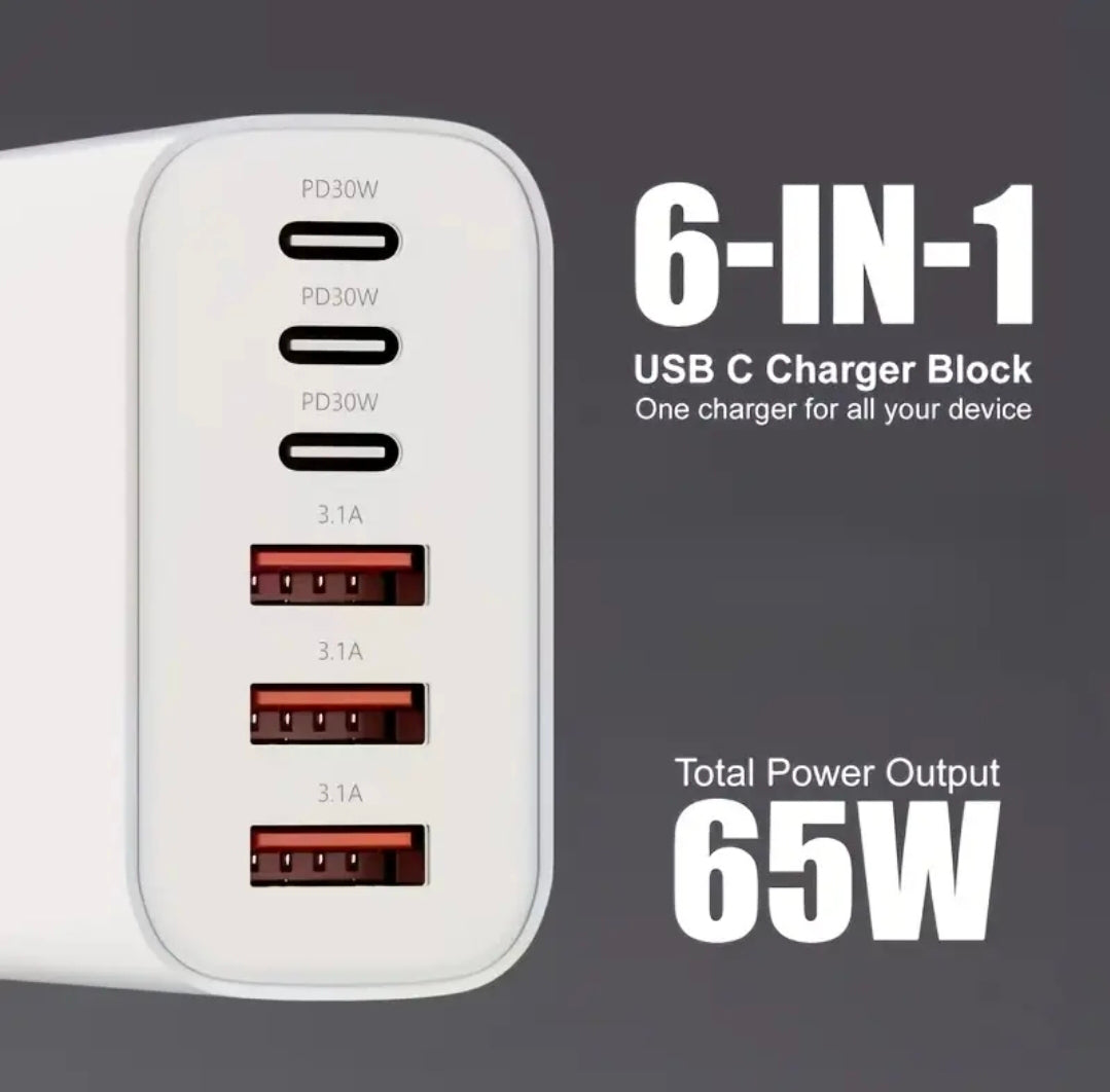 Cargador rapido, 65W, de pared, Multi Puertos